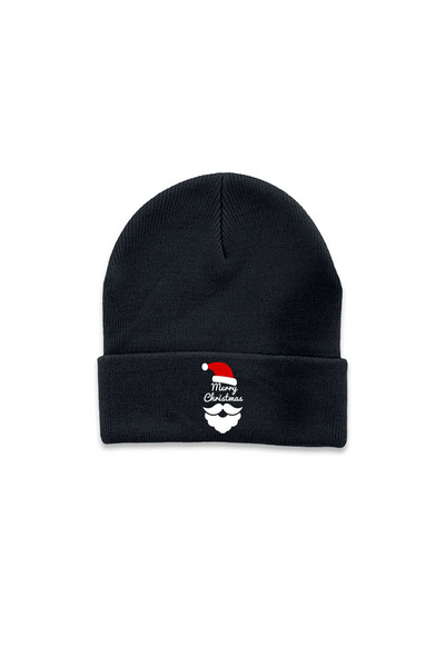 MODA 2026 Christmas New Year Printed Black Folded Winter Hat Beanie