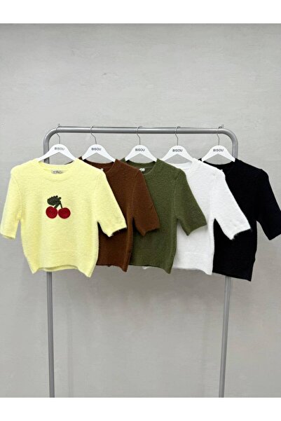 OYERGA MODA Women's Short Sleeve Cherry Patterned Sweater