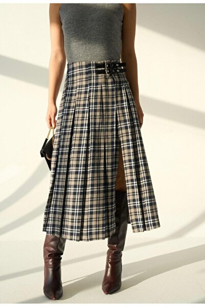 Serpirella Butik Belted Slit Detail Skirt