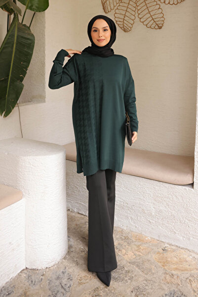 İmajButik Dark Green Cold Yarn Mercerized Knitwear Tunic