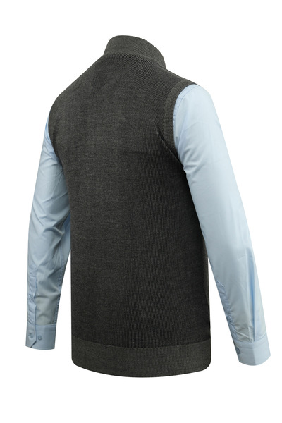 Çizgi Triko Men's Knit Vest with Zipper Pockets Steel Knitwear Classic Fit - 5015J