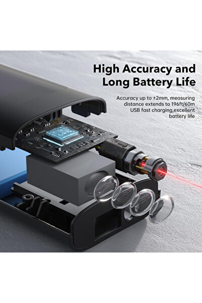 Generic ABS Laser Distance Meter, Rechargeable, Handheld Laser Rangefinder, Measures Distance, Area, Volume