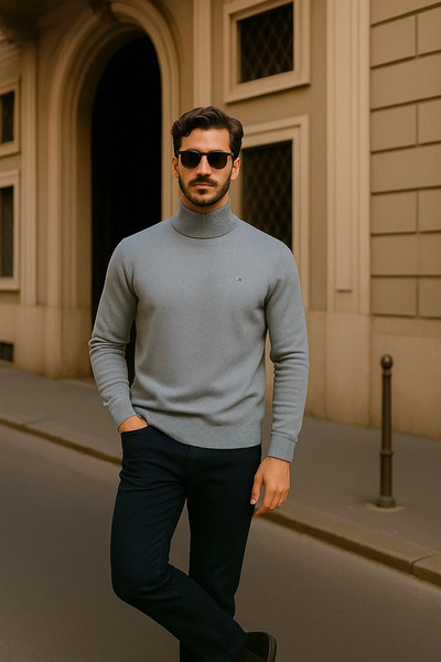 comstar Men's Casual Gray Half Turtleneck Sweater