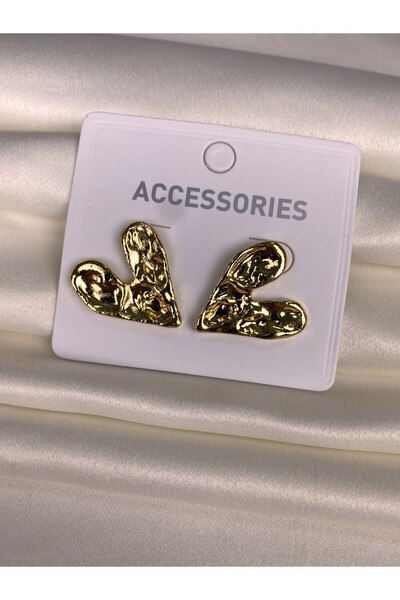 Furtek Aksesuar Women's Minimal Heart Model Steel Earrings Non-Tarnish Vintage