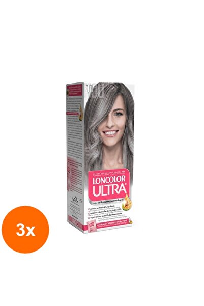 Loncolor Ultra Set 3 x Vopsea de Par Permanenta cu Amoniac 11 Gri Reflex, 100 ml