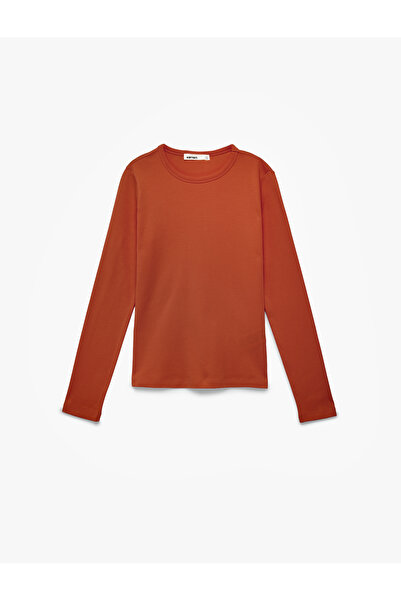 Koton Βαμβακερό μακρυμάνικο μπλουζάκι με λαιμόκοψη