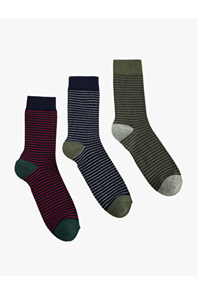 Koton Multi-Colored Striped Cotton 3-Piece Sock Set