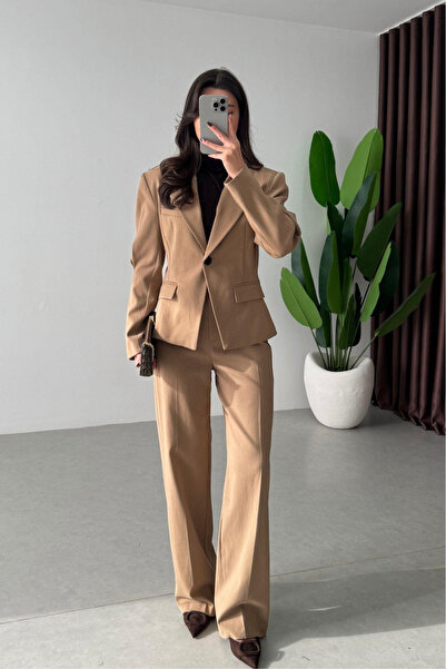 My Blog Camel Single Button Pencil Jacket Pants Set - 9480