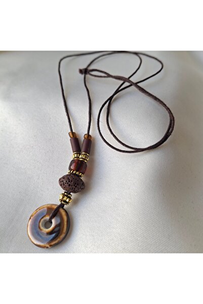 azra takı tasarım Handmade Ceramic,Coffee Color Women's Necklace