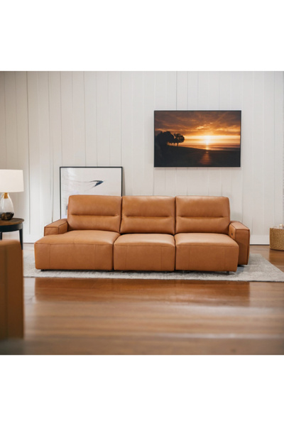 micasa 3-Seater Top Grain Leather Sectional Chaise Set with 2-Power Slide