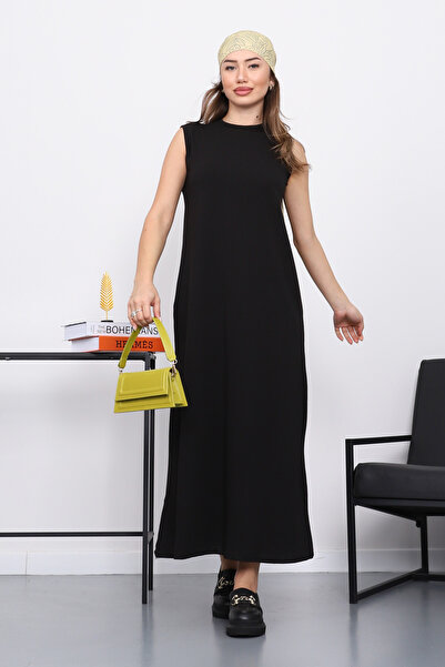 İmajButik Black Zero Sleeve Combed Cotton Hijab Inner Dress