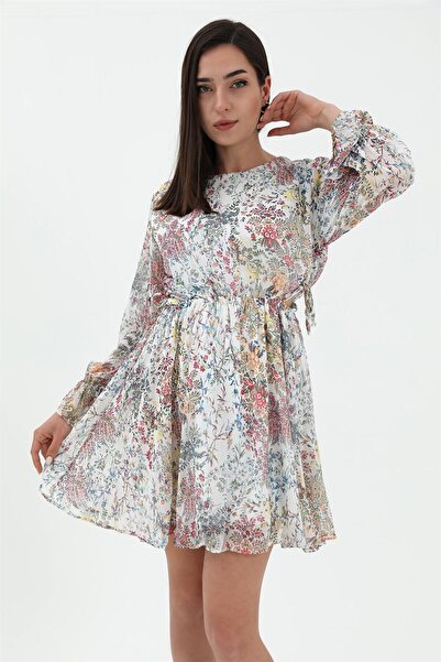 VELİZADE Rochie mini din șifon, model clopot, cu imprimeu floral, pentru feme...