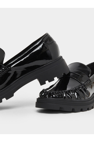 Styli Black Patent Leather Loafers