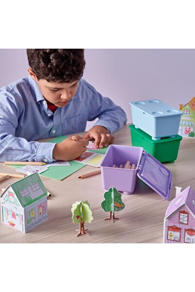 IKEA Glis New Colors, Children's Pencil and Paint Box & Storage Container Glis 3-Piece Lilac Blue Green Color