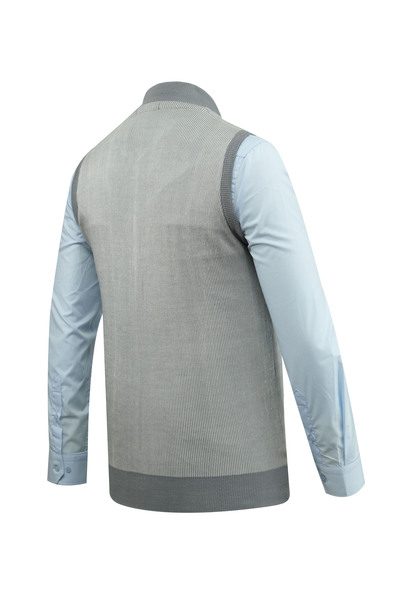 Çizgi Triko Men's Knit Vest with Zipper Pockets Steel Knitwear Classic Fit - 5015J