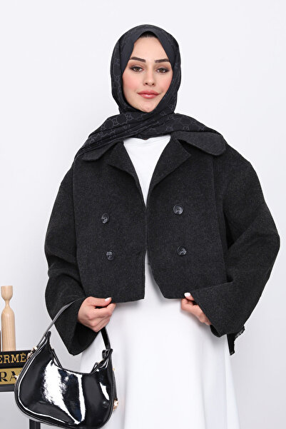 İmajButik Anthracite Short Buttoned Cashmere Jacket