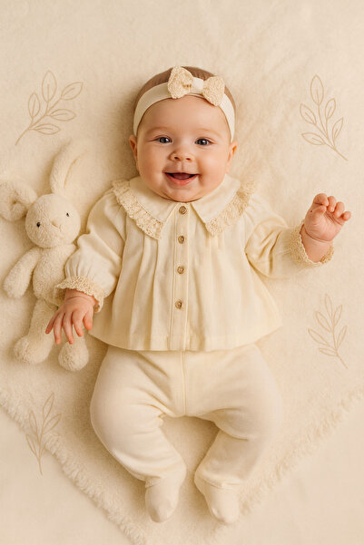 Ozz Baby Newborn Baby Girl 0/3 Months 3-Piece Baby Set with Collar and Lace E...