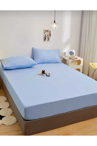 She&Co 2 Pieces Blue Cotton Double Size 180 X 200 X 30 cm Fitted Sheet Set