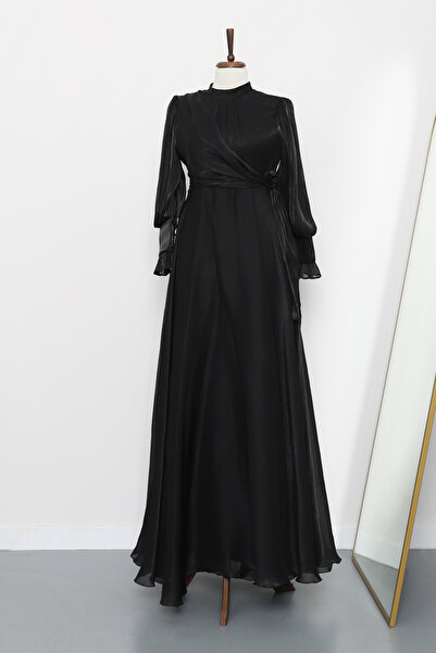 İmajButik Black Side Tie Evening Dress