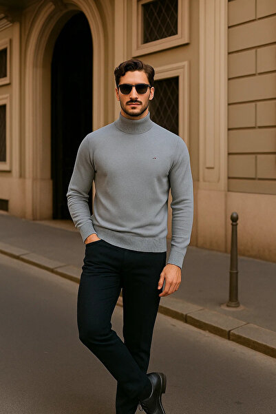 comstar Men's Casual Gray Half Turtleneck Sweater