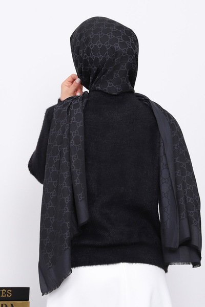 İmajButik Angora Soft Sweater with Black Scarf Detail