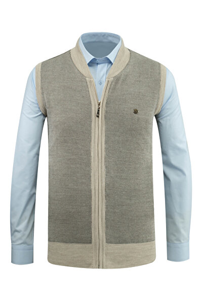 Çizgi Triko Men's Knit Vest with Zipper Pockets Steel Knitwear Classic Fit - 5015J