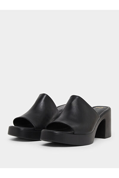 Styli Black Chunky Heeled Platform Mule