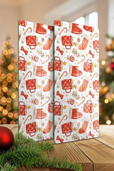 Decovetro Glass Coffee Tableware Presentation Tray Set of 2 Christmas New Year Patterned 30 X 15 cm