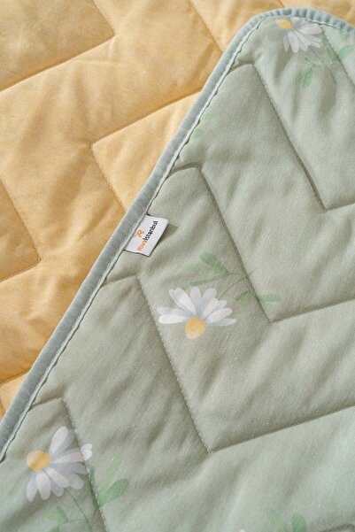 Rivaİstanbul Green Daisy Quilted Double Cotton Pique & Bedspread
