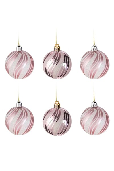 AB HOMES Set 6 globuri Crăciun Ø6cm, roz mat, lucioase și irizate cu glitter,...