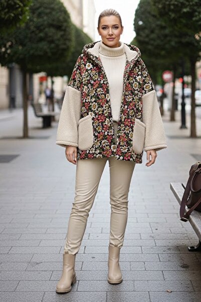 Chiccy Ιταλικό μπεζ μακρυμάνικο μπουφάν με τσέπες K με κουκούλα Casual Buklet O oversized Woven Jacket 78 70