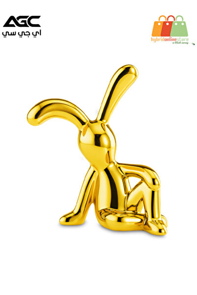AGC تمثال أرنب ذهبي في وضعية جلوس مريحة للديكور المنزلي، وطاولة صغيرة ورف عرض