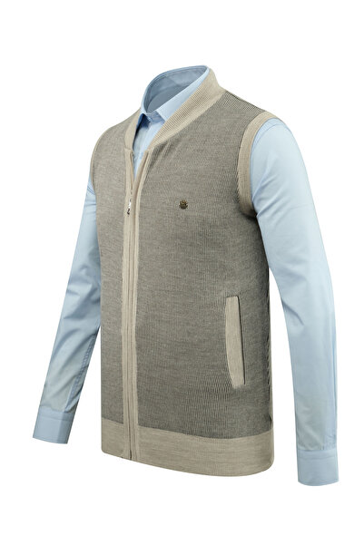 Çizgi Triko Men's Knit Vest with Zipper Pockets Steel Knitwear Classic Fit - 5015J