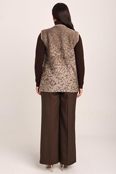 Uludağ Triko Women's Sand Brown Knitted Vest with Patterned Pockets
