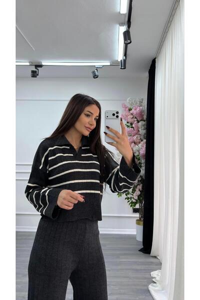 Daves Striped 2-Piece Knitwear Set-Anthracite
