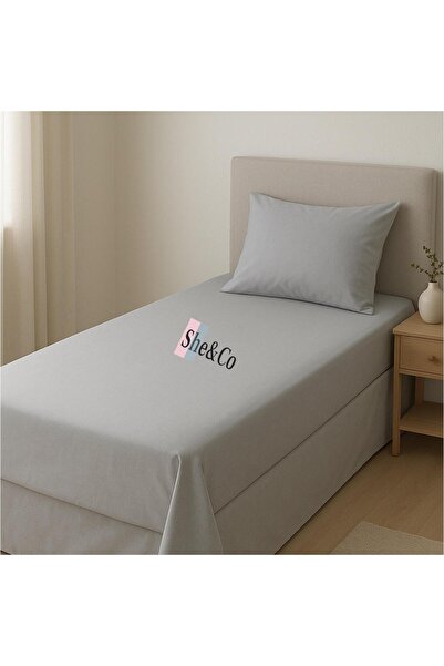 She&Co 2 Pieces Gray Cotton Double Size 180 X 200 X 30 cm Fitted Sheet Set