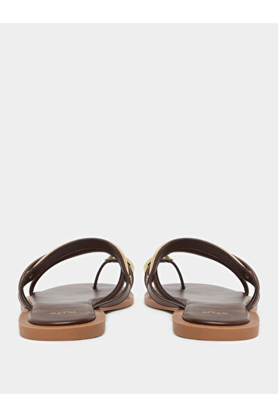 Styli Brown Toe Ring Flat Sandals