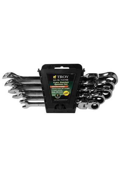 TROY T21700 Mafsallı Cırcırlı Kombine Anahtar Seti 5 Parça