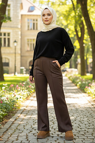 Lale Butik Ribbed Stitched Trousers 2450 Brown