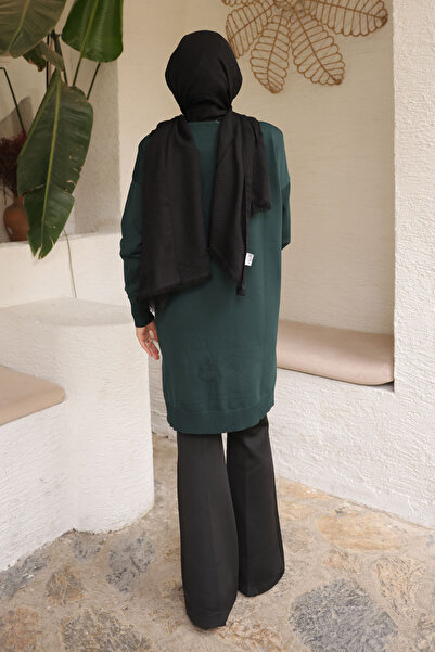 İmajButik Dark Green Cold Yarn Mercerized Knitwear Tunic