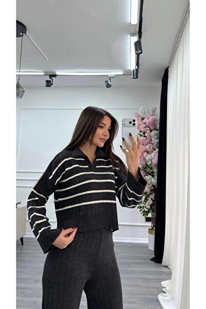 Daves Striped 2-Piece Knitwear Set-Anthracite
