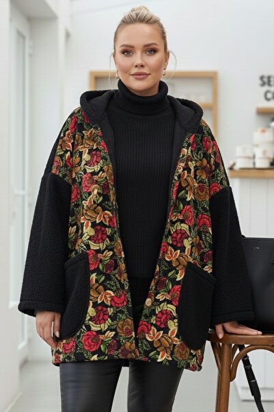 Chiccy Italian Large Size Black Long Sleeve Pocketed K Hooded Casual Buklet O Oversized Woven Jacket 78 70