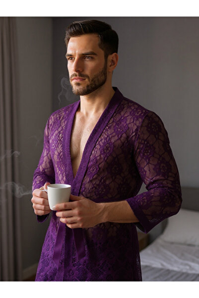 QMEN STYLE Erkek Dantelli Kimono ve Sabahlık
