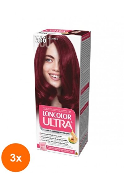 Loncolor Ultra Set 3 x Vopsea de Par Permanenta cu Amoniac 7.66 Rosu Intens, ...