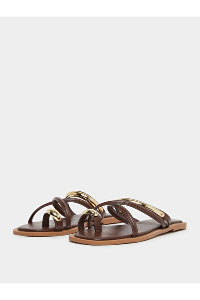 Styli Brown Toe Ring Flat Sandals