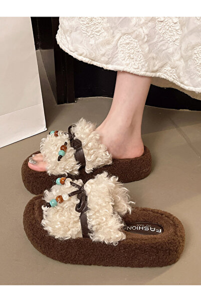 Take Two By Styli Plush Slides with Beaded Bow