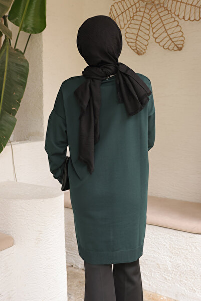 İmajButik Dark Green Cold Yarn Mercerized Knitwear Tunic