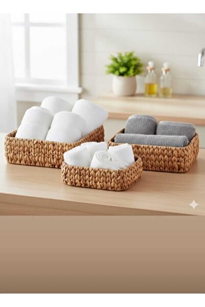 umut züccaciye منظم سلة من القش مكون من 3 قطع، منظم للحمام، طقم سلال