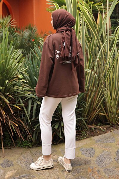 İmajButik Φούτερ με δύο κλωστές με λεπτομέρεια στάμπας στην πλάτη σε καφέ χρώμα