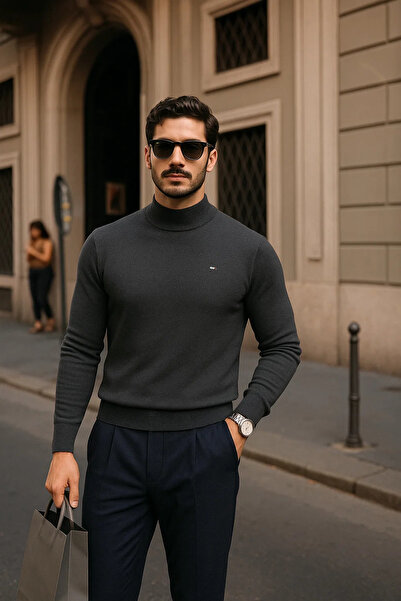 comstar Men's Casual Smoked Half Turtleneck Sweater